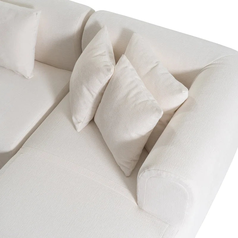 107.5 Polyester 4-Seat Corner Sofa with Curved Design & Wide Stitching