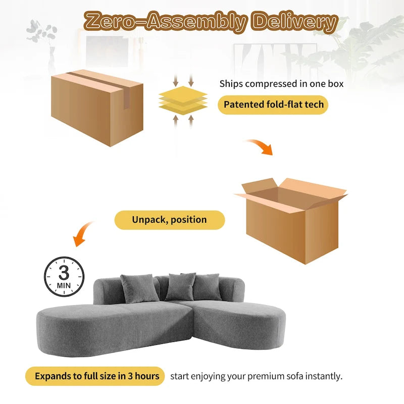 107.5 Polyester 4-Seat Corner Sofa with Curved Design & Wide Stitching