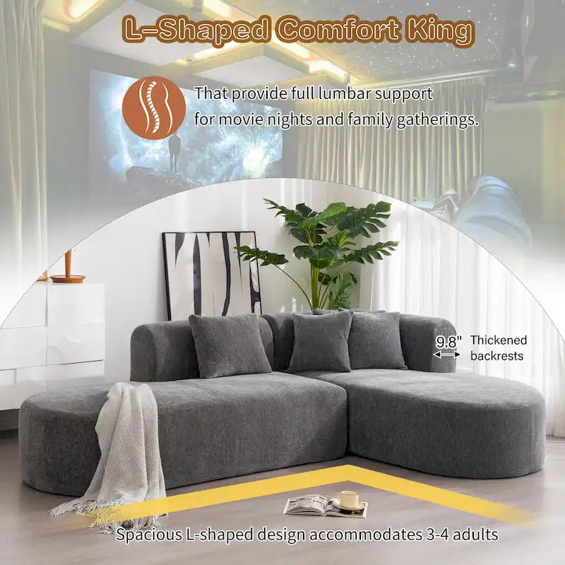107.5 Polyester 4-Seat Corner Sofa with Curved Design & Wide Stitching
