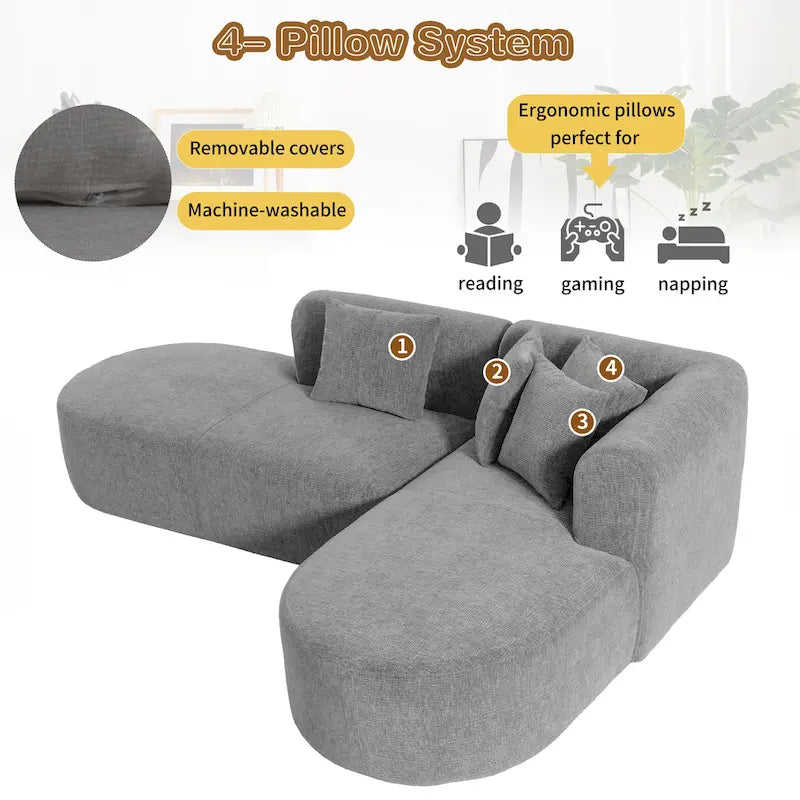 107.5 Polyester 4-Seat Corner Sofa with Curved Design & Wide Stitching