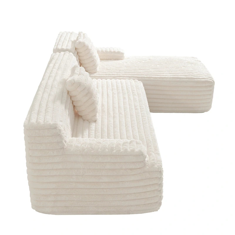 110 Faux Fur Cloud 3-Seater sat L-Shaped Sectional Sofa with Two Included Throw Pillows