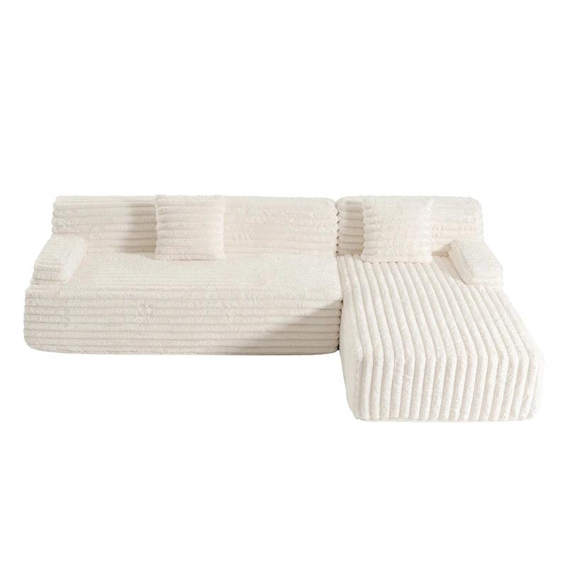 110 Faux Fur Cloud 3-Seater sat L-Shaped Sectional Sofa with Two Included Throw Pillows