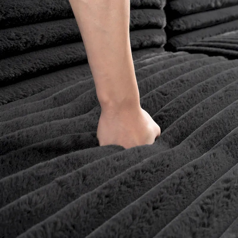 110 Faux Fur Cloud 3-Seater sat L-Shaped Sectional Sofa with Two Included Throw Pillows