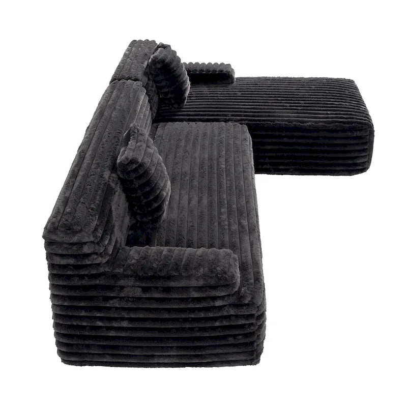 110 Faux Fur Cloud 3-Seater sat L-Shaped Sectional Sofa with Two Included Throw Pillows