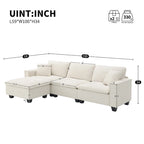 100 L-Shaped Convertible 4 Seater Sectional Sofa with Removable Ottoman and Matching Pillows, Suede Velvet Upholstery