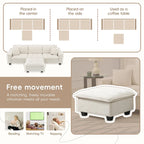 100 L-Shaped Convertible 4 Seater Sectional Sofa with Removable Ottoman and Matching Pillows, Suede Velvet Upholstery