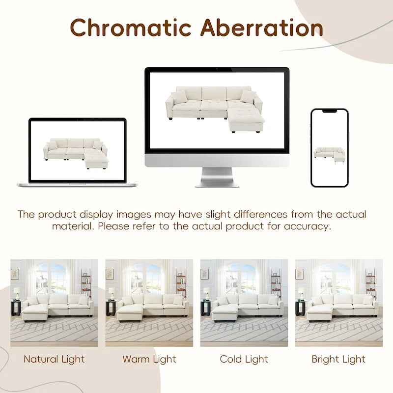 100 L-Shaped Convertible 4 Seater Sectional Sofa with Removable Ottoman and Matching Pillows, Suede Velvet Upholstery