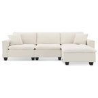 100 L-Shaped Convertible 4 Seater Sectional Sofa with Removable Ottoman and Matching Pillows, Suede Velvet Upholstery