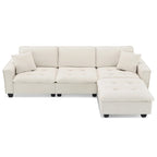 100 L-Shaped Convertible 4 Seater Sectional Sofa with Removable Ottoman and Matching Pillows, Suede Velvet Upholstery