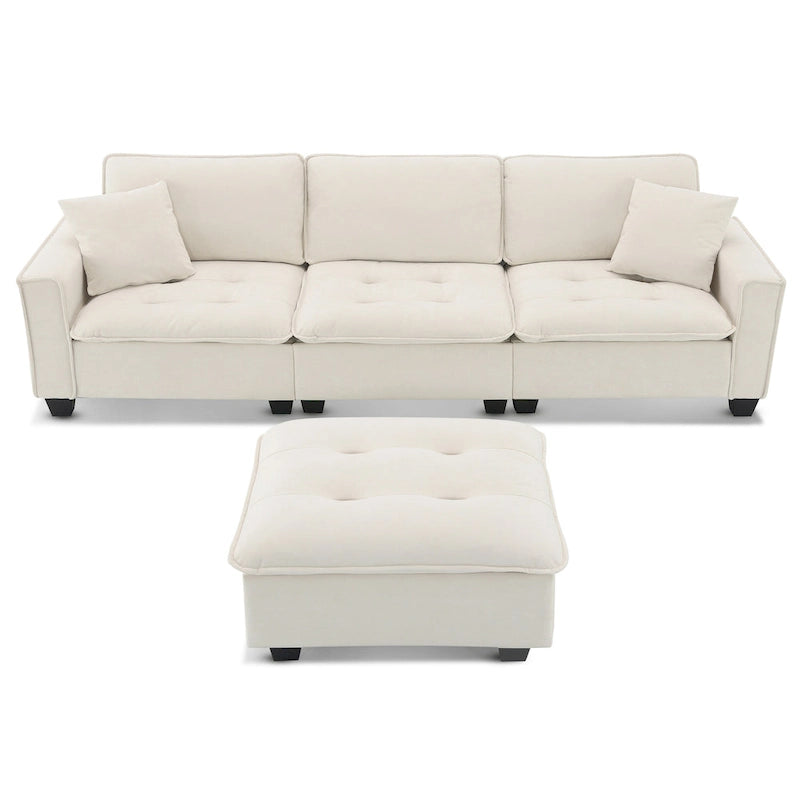 100 L-Shaped Convertible 4 Seater Sectional Sofa with Removable Ottoman and Matching Pillows, Suede Velvet Upholstery