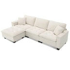 100 L-Shaped Convertible 4 Seater Sectional Sofa with Removable Ottoman and Matching Pillows, Suede Velvet Upholstery