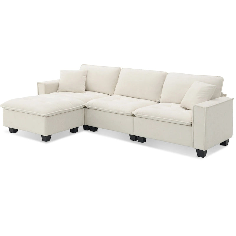 100 L-Shaped Convertible 4 Seater Sectional Sofa with Removable Ottoman and Matching Pillows, Suede Velvet Upholstery