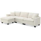 100 L-Shaped Convertible 4 Seater Sectional Sofa with Removable Ottoman and Matching Pillows, Suede Velvet Upholstery