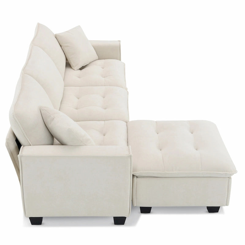 100 L-Shaped Convertible 4 Seater Sectional Sofa with Removable Ottoman and Matching Pillows, Suede Velvet Upholstery