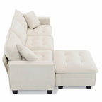 100 L-Shaped Convertible 4 Seater Sectional Sofa with Removable Ottoman and Matching Pillows, Suede Velvet Upholstery