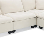 100 L-Shaped Convertible 4 Seater Sectional Sofa with Removable Ottoman and Matching Pillows, Suede Velvet Upholstery