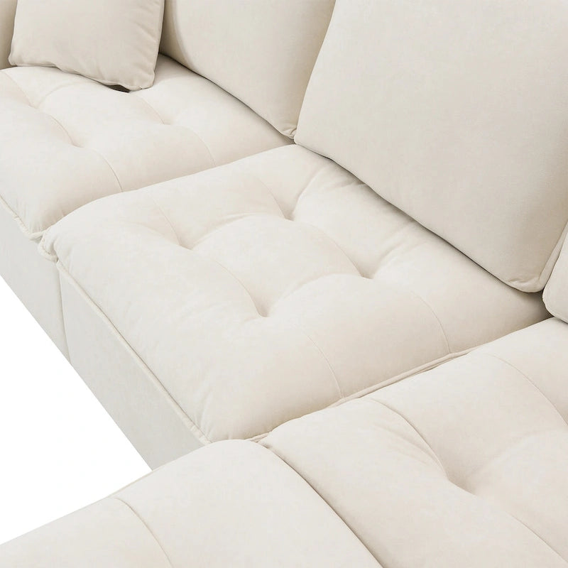 100 L-Shaped Convertible 4 Seater Sectional Sofa with Removable Ottoman and Matching Pillows, Suede Velvet Upholstery