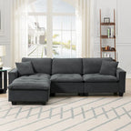 100 L-Shaped Convertible 4 Seater Sectional Sofa with Removable Ottoman and Matching Pillows, Suede Velvet Upholstery