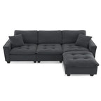 100 L-Shaped Convertible 4 Seater Sectional Sofa with Removable Ottoman and Matching Pillows, Suede Velvet Upholstery