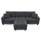 100 L-Shaped Convertible 4 Seater Sectional Sofa with Removable Ottoman and Matching Pillows, Suede Velvet Upholstery