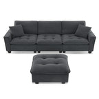 100 L-Shaped Convertible 4 Seater Sectional Sofa with Removable Ottoman and Matching Pillows, Suede Velvet Upholstery
