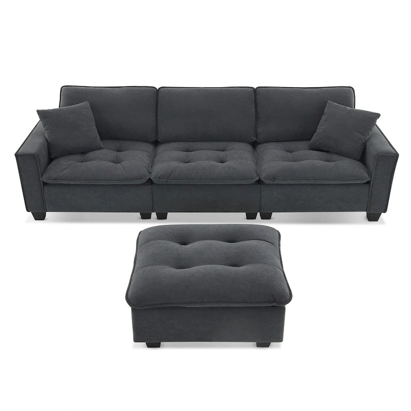 100 L-Shaped Convertible 4 Seater Sectional Sofa with Removable Ottoman and Matching Pillows, Suede Velvet Upholstery