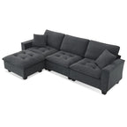100 L-Shaped Convertible 4 Seater Sectional Sofa with Removable Ottoman and Matching Pillows, Suede Velvet Upholstery