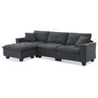 100 L-Shaped Convertible 4 Seater Sectional Sofa with Removable Ottoman and Matching Pillows, Suede Velvet Upholstery