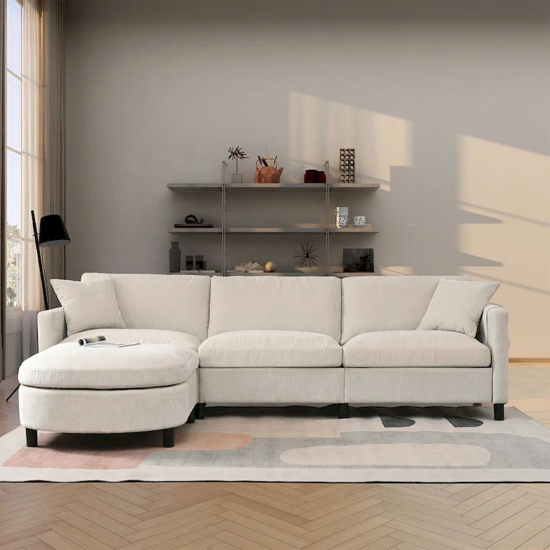 107.87 Removable Cushion 4-Seat Sectional Sofa with Movable Ottoman