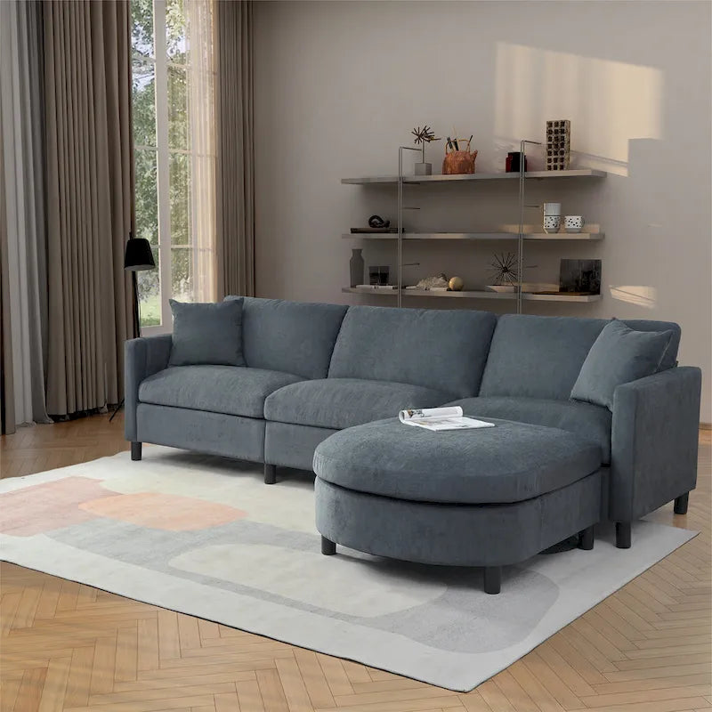 107.87 Removable Cushion 4-Seat Sectional Sofa with Movable Ottoman