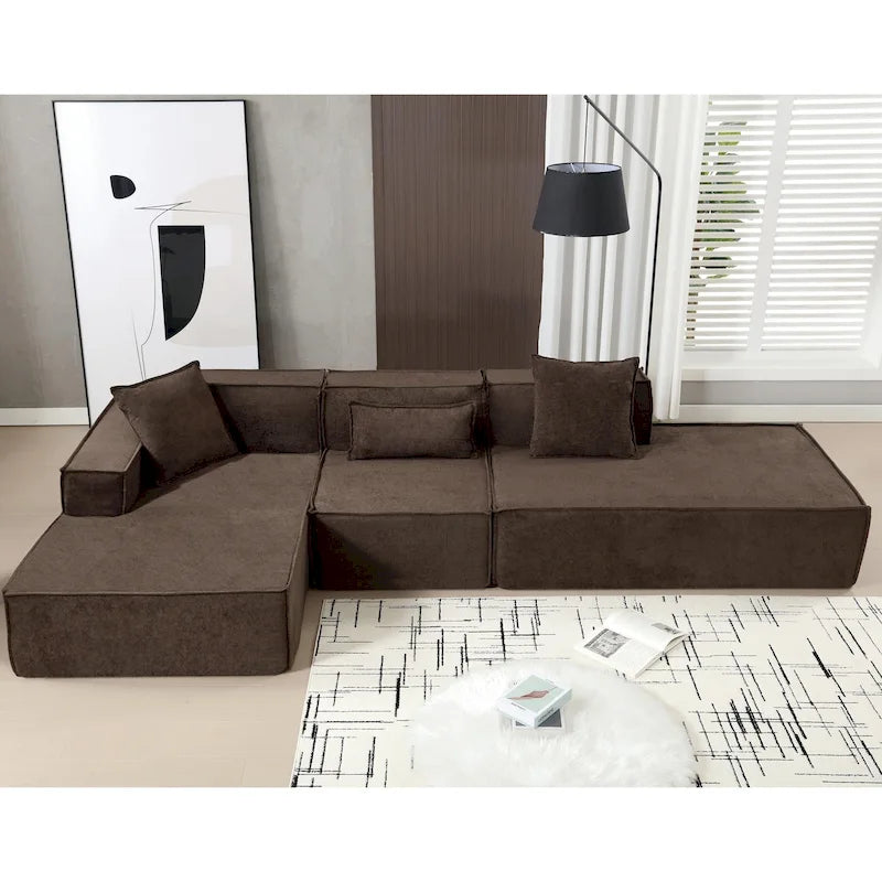 129.5 Minimalist Modular L-Shaped 4-Seat Sofa Set with Chaise