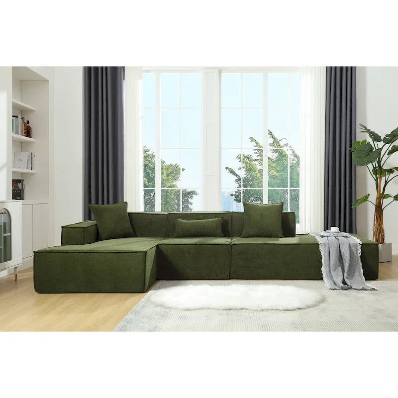 129.5 Minimalist Modular L-Shaped 4-Seat Sofa Set with Chaise