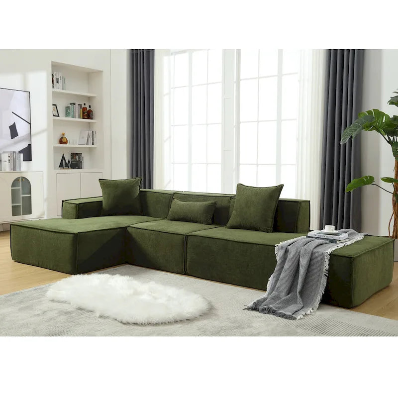 129.5 Minimalist Modular L-Shaped 4-Seat Sofa Set with Chaise