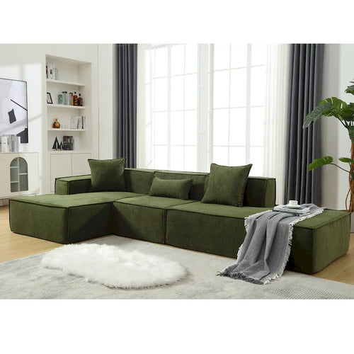 129.5 Minimalist Modular L-Shaped 4-Seat Sofa Set with Chaise