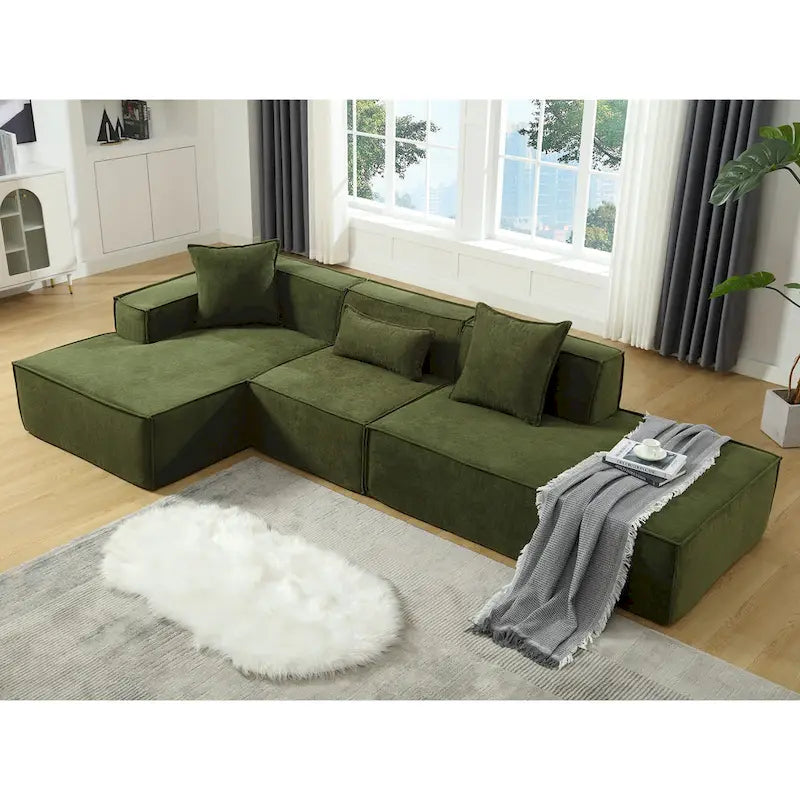 129.5 Minimalist Modular L-Shaped 4-Seat Sofa Set with Chaise