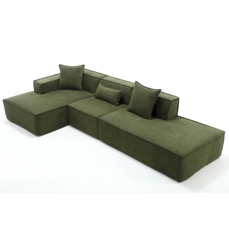 129.5 Minimalist Modular L-Shaped 4-Seat Sofa Set with Chaise