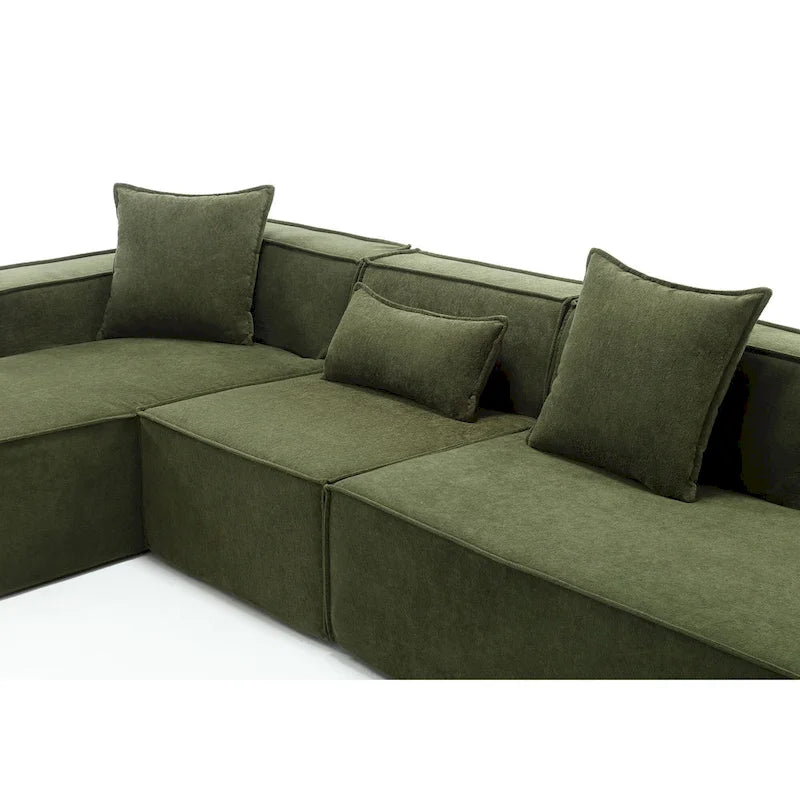 129.5 Minimalist Modular L-Shaped 4-Seat Sofa Set with Chaise