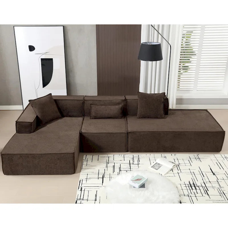 129.5 Minimalist Modular L-Shaped 4-Seat Sofa Set with Chaise