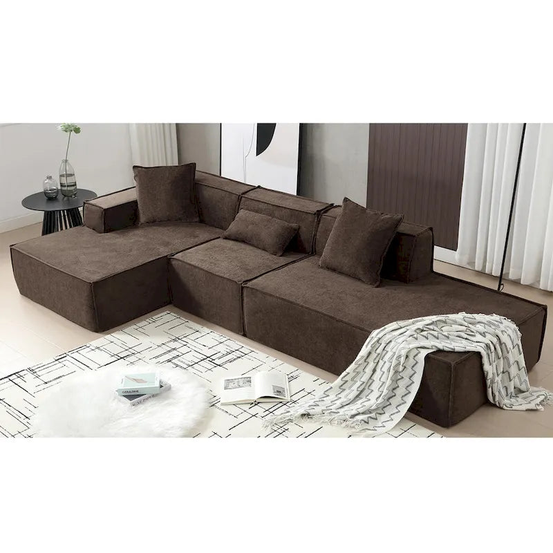 129.5 Minimalist Modular L-Shaped 4-Seat Sofa Set with Chaise
