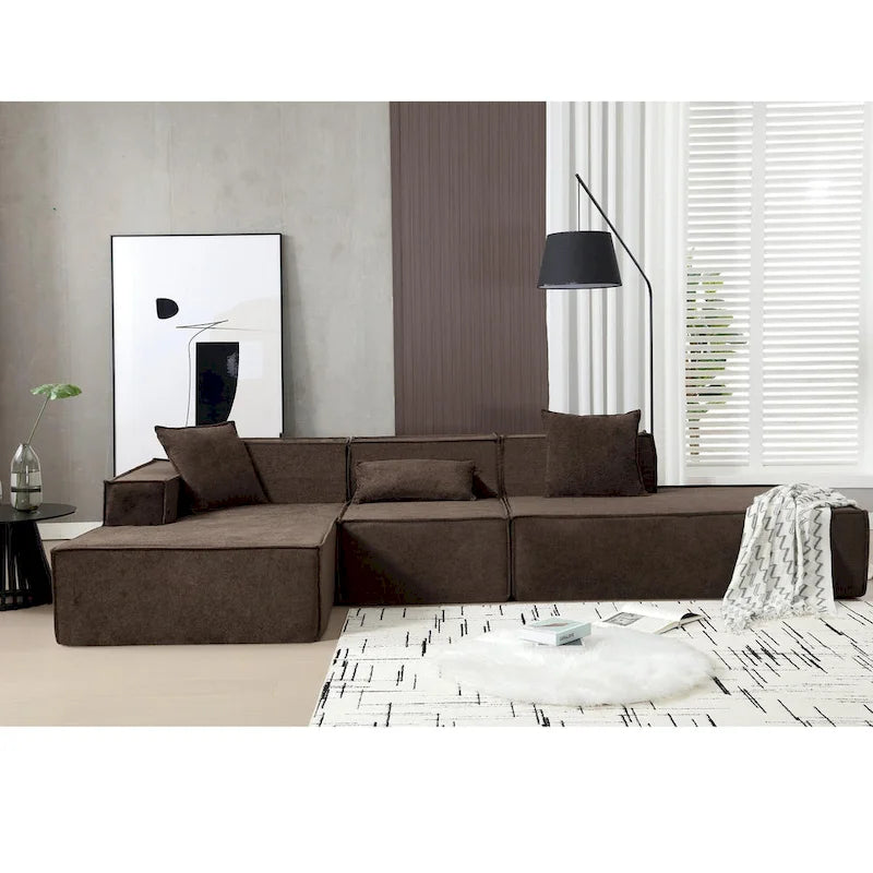129.5 Minimalist Modular L-Shaped 4-Seat Sofa Set with Chaise