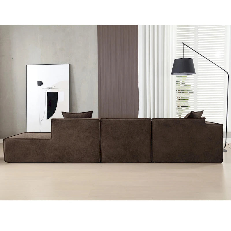 129.5 Minimalist Modular L-Shaped 4-Seat Sofa Set with Chaise