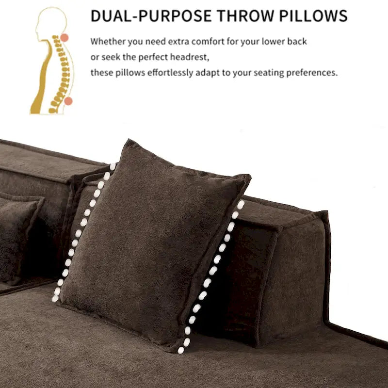 129.5 Minimalist Modular L-Shaped 4-Seat Sofa Set with Chaise