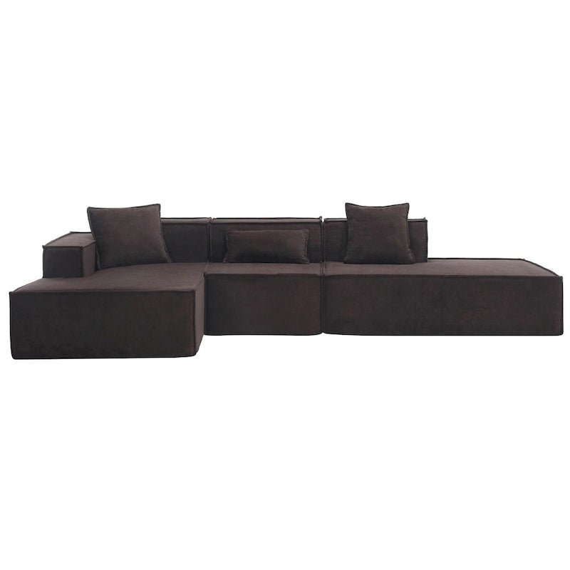 129.5 Minimalist Modular L-Shaped 4-Seat Sofa Set with Chaise