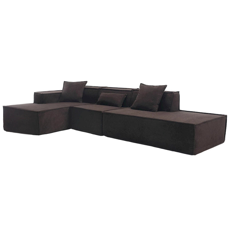 129.5 Minimalist Modular L-Shaped 4-Seat Sofa Set with Chaise