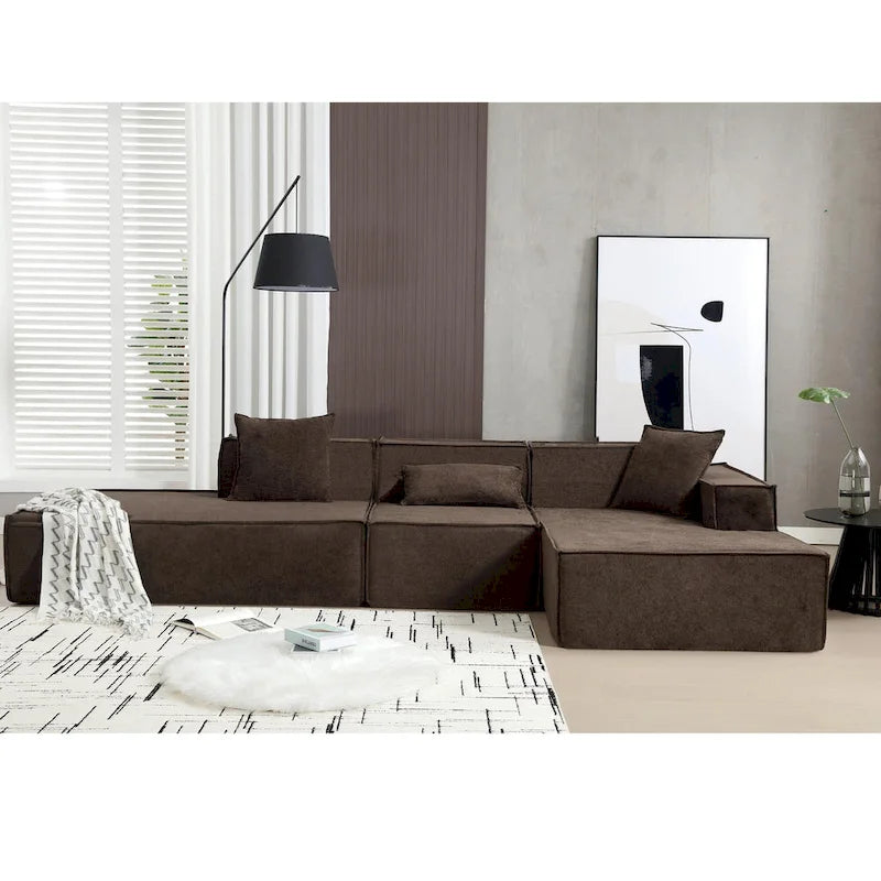129.5 Minimalist Modular L-Shaped 4-Seat Sofa Set with Chaise