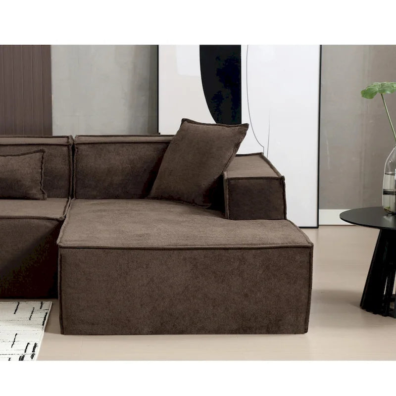 129.5 Minimalist Modular L-Shaped 4-Seat Sofa Set with Chaise