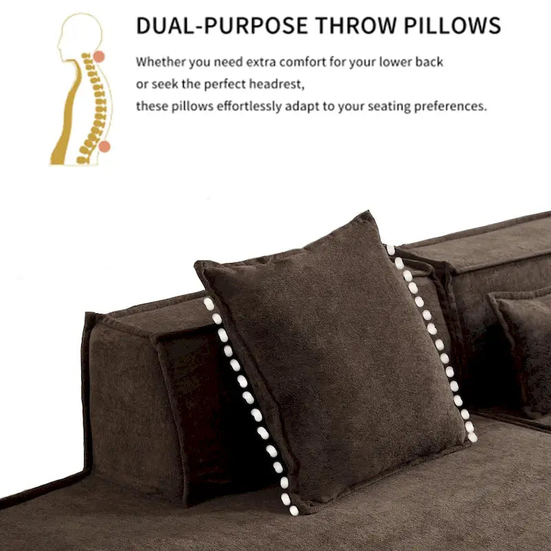 129.5 Minimalist Modular L-Shaped 4-Seat Sofa Set with Chaise