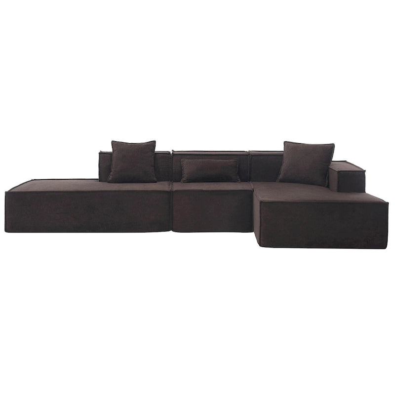 129.5 Minimalist Modular L-Shaped 4-Seat Sofa Set with Chaise