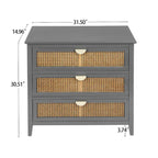 3-Drawer Bachelors Chest Cabinet with Hollow-Carved, Natural Rattan, American Furniture, Suitable for Bedroom, Living room
