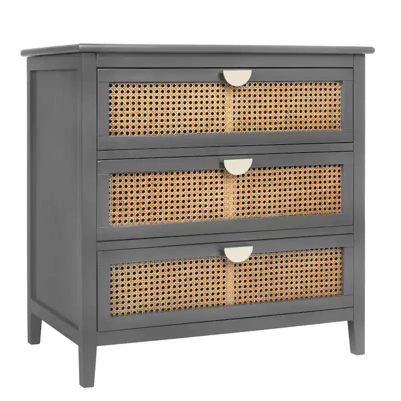 3-Drawer Bachelors Chest Cabinet with Hollow-Carved, Natural Rattan, American Furniture, Suitable for Bedroom, Living room